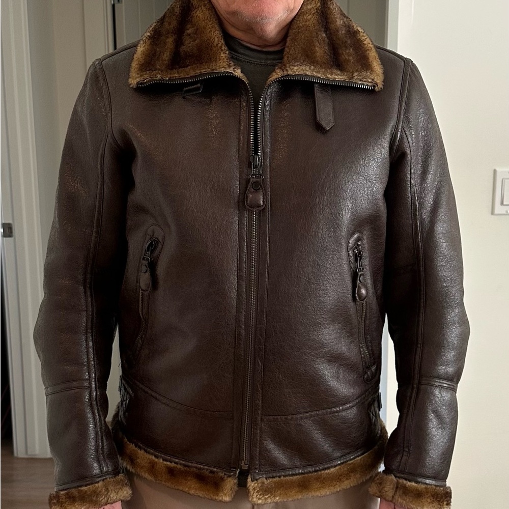 Marc New York Brown Leather Jacket with Faux Fur Lining
